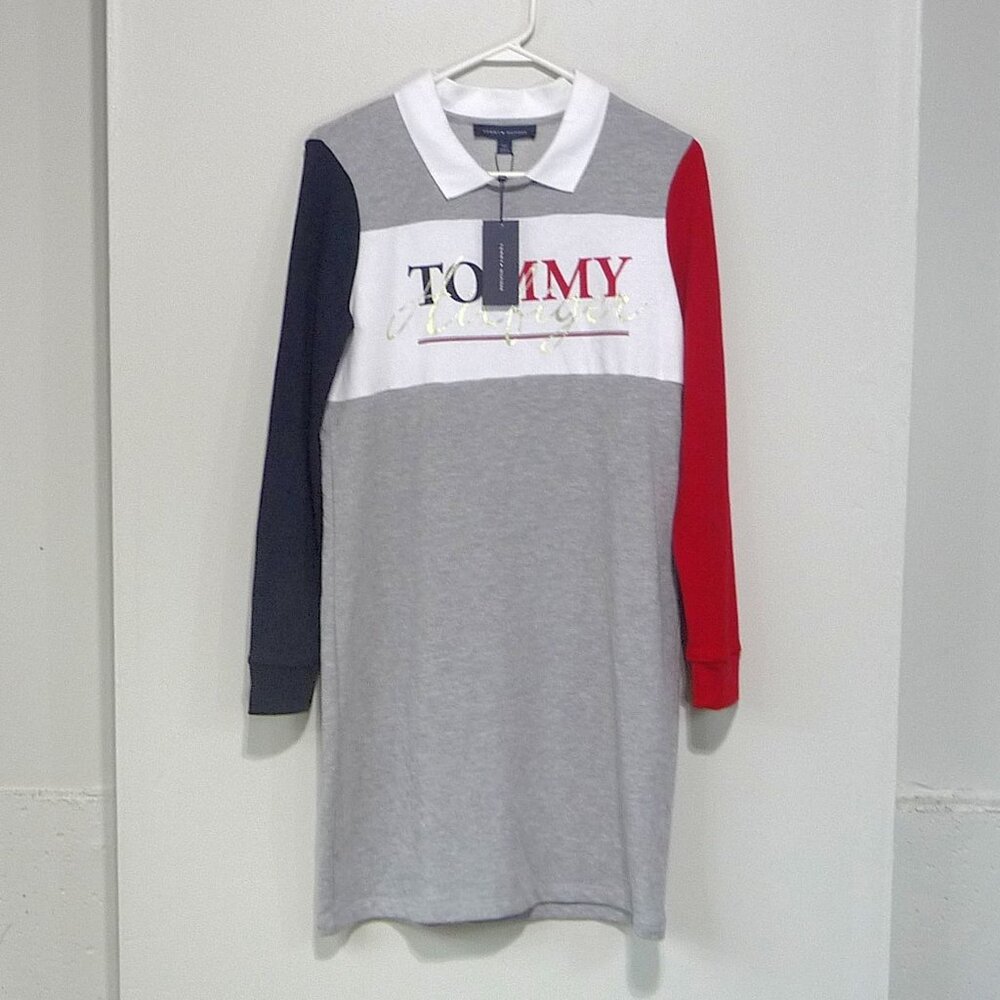 TOMMY HILFIGER COLOR BLOCK SWEATSHIRT DRESS SMALL - Picture 3 of 8